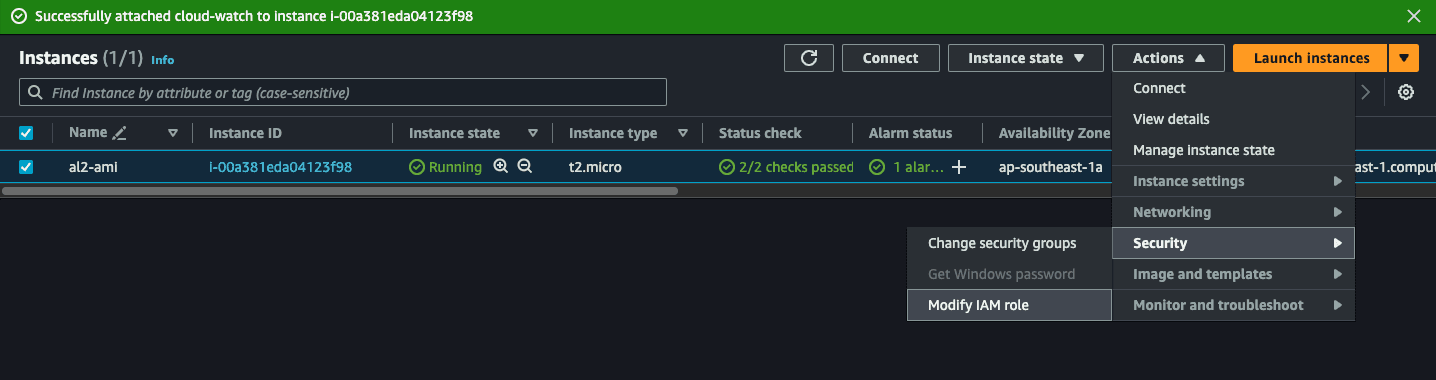Attach the instance to IAM role